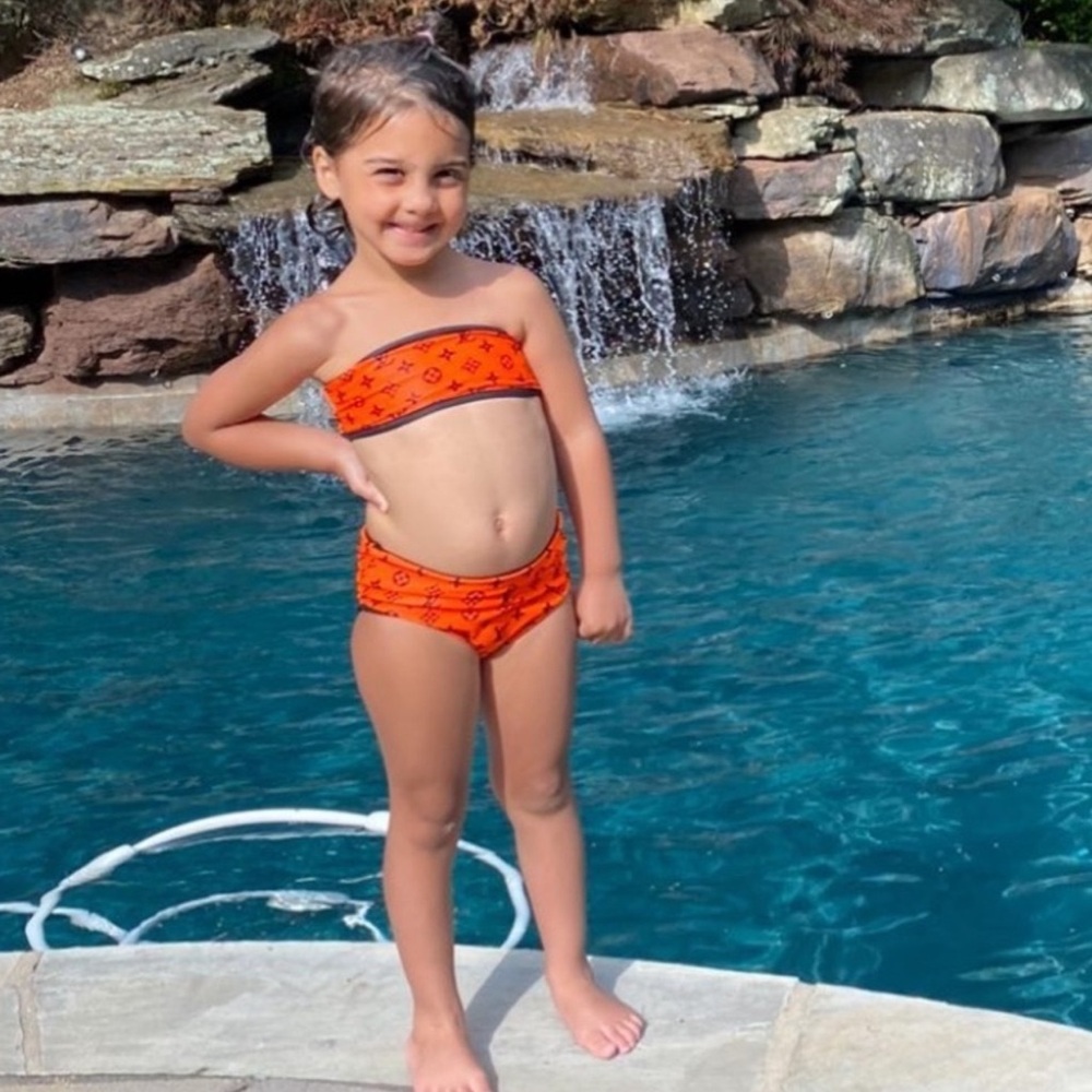Infant Toddler Girks Fancy Schmancy Baby Designer Inspired Bandeau Bikini Set 3T